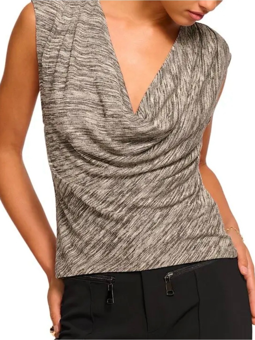 Ramy Brook Gray Marled Drape Neck Sweater Tank